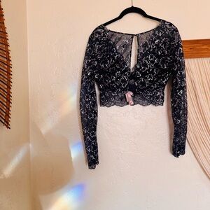 Victoria’s Secret Dream Angels navy Lace Long Sleeve Crop Top Size M